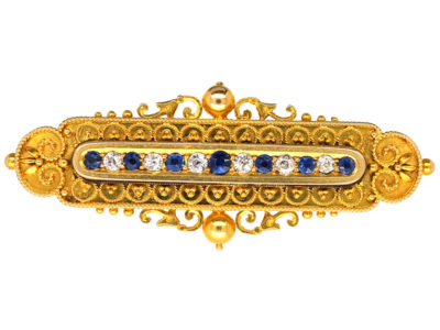 Victorian 15ct Gold, Sapphire & Diamond Bar Brooch