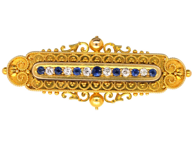 Victorian 15ct Gold, Sapphire & Diamond Bar Brooch