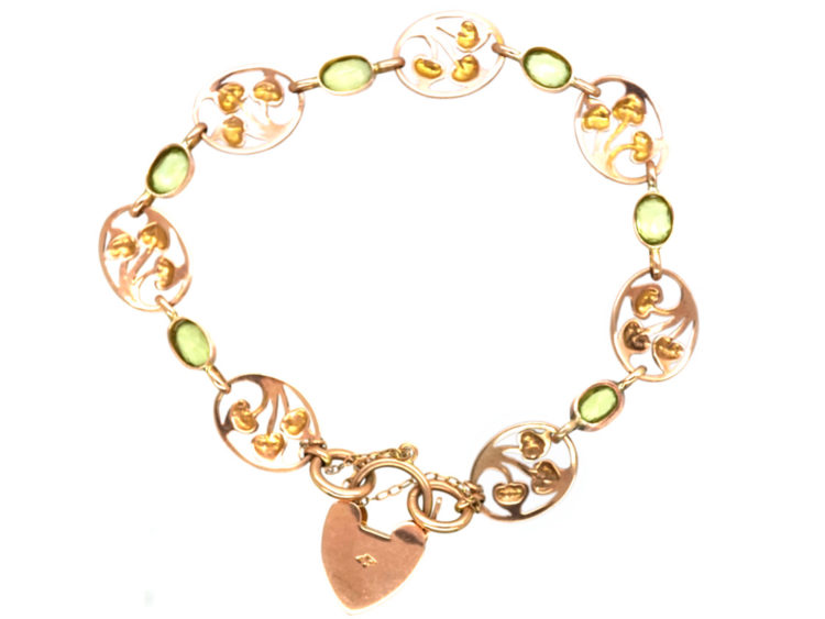 Art Nouveau 9ct Gold & Peridot Bracelet