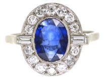 18ct White Gold & Platinum, Sapphire & Diamond Oval Cluster Ring