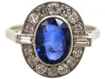 18ct White Gold & Platinum, Sapphire & Diamond Oval Cluster Ring