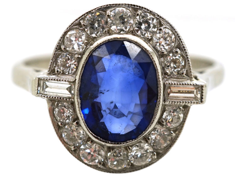18ct White Gold & Platinum, Sapphire & Diamond Oval Cluster Ring