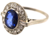 18ct White Gold & Platinum, Sapphire & Diamond Oval Cluster Ring