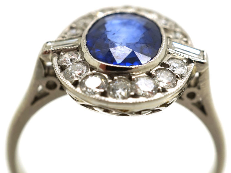 18ct White Gold & Platinum, Sapphire & Diamond Oval Cluster Ring