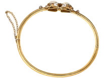 Edwardian 15ct Gold, Moonstone & Diamond Double Heart Bangle