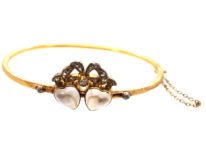 Edwardian 15ct Gold, Moonstone & Diamond Double Heart Bangle