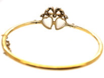 Edwardian 15ct Gold, Moonstone & Diamond Double Heart Bangle