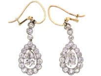 Edwardian Platinum, Pear Shaped Diamond Drop Earrings