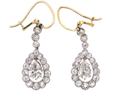 Edwardian Platinum, Pear Shaped Diamond Drop Earrings