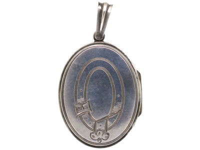 Victorian Oval Silver Locket with Garter Motif