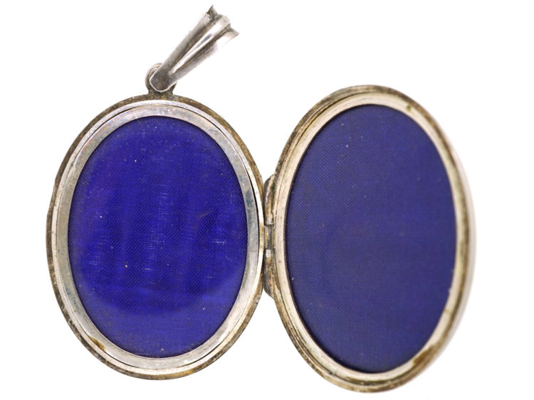 Victorian Oval Silver Locket with Garter Motif