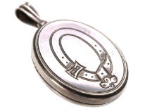 Victorian Oval Silver Locket with Garter Motif