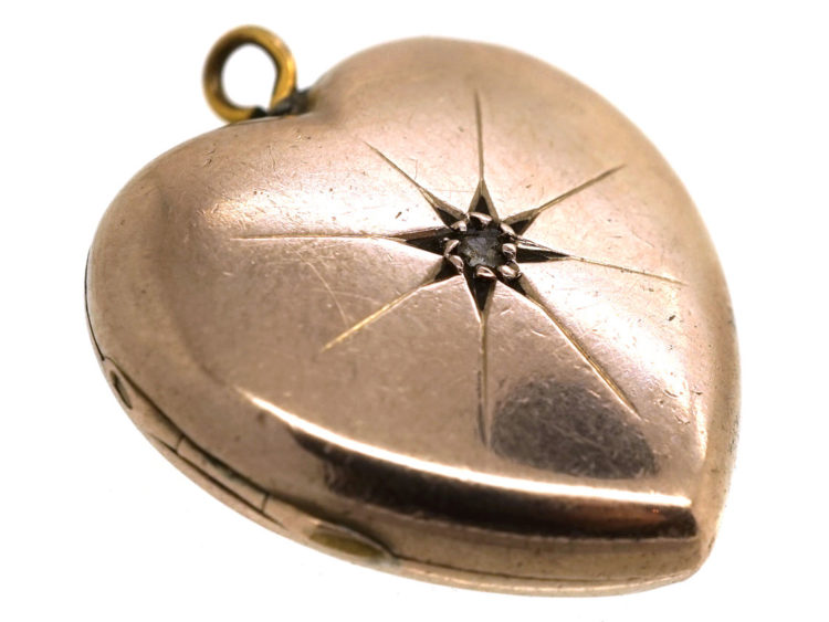 Edwardian 9ct Back & Front Heart Shaped Locket set with a Rose Diamond