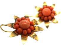 Victorian Silver Gilt & Coral Flower Earrings