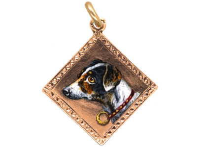 Edwardian 15ct Gold & Enamelled "Jack Russell" Pendant