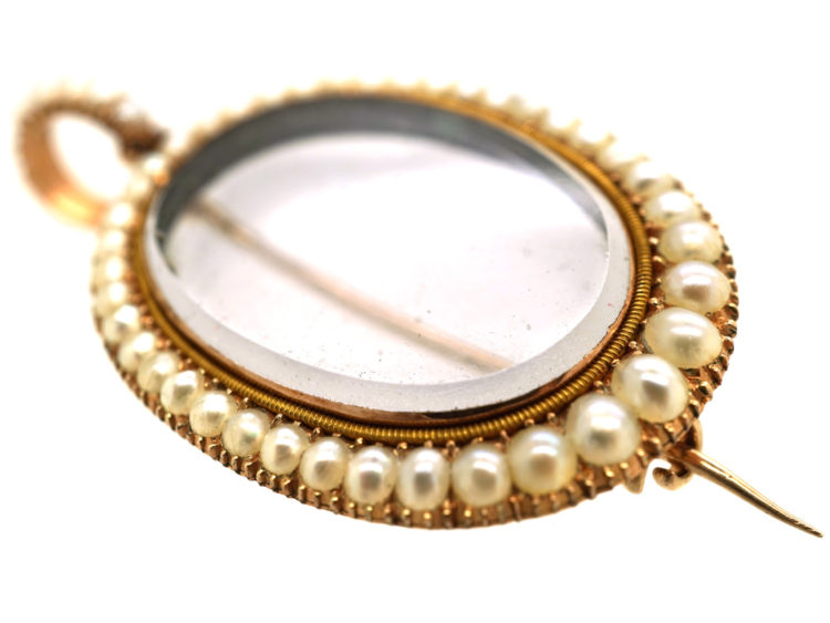 Georgian 9ct Gold & Natural Pearl Brooch / Pendant