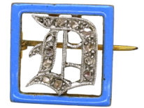 Art Deco 15ct Gold, Platinum, Rose Diamond & Blue Enamel 