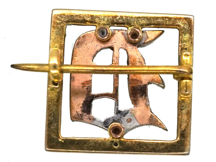 Art Deco 15ct Gold, Platinum, Rose Diamond & Blue Enamel 