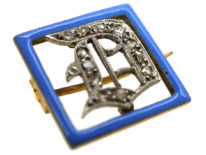 Art Deco 15ct Gold, Platinum, Rose Diamond & Blue Enamel 