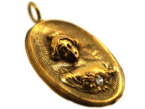 Art Nouveau 14ct Gold Pendant of Lady with Diamond