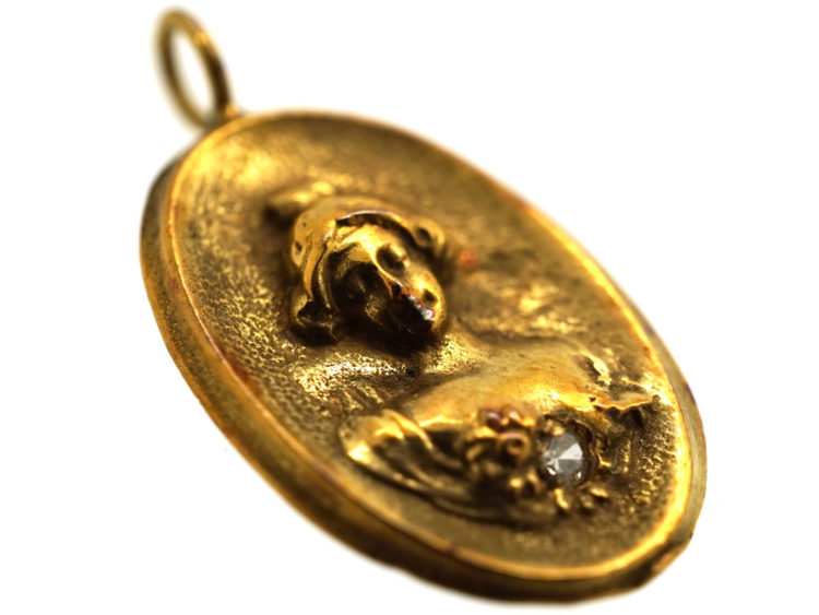 Art Nouveau 14ct Gold Pendant of Lady with Diamond
