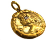 Art Nouveau 14ct Gold Pendant of a Lady with a Diamond in her Hair