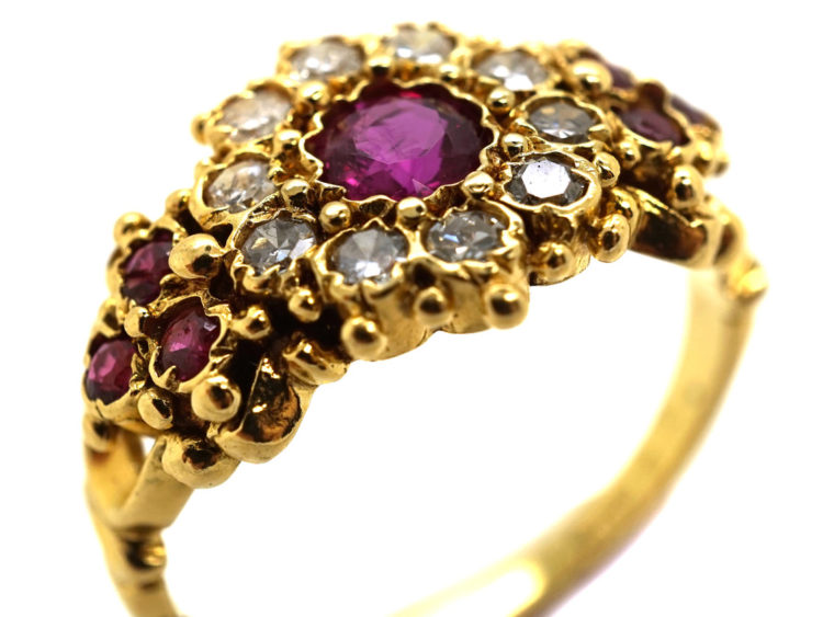 18ct Gold, Ruby & Diamond Cluster Ring