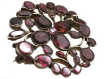 Georgian Silver & Flat Cut Almandine Garnet Flower Brooch/ Pendant