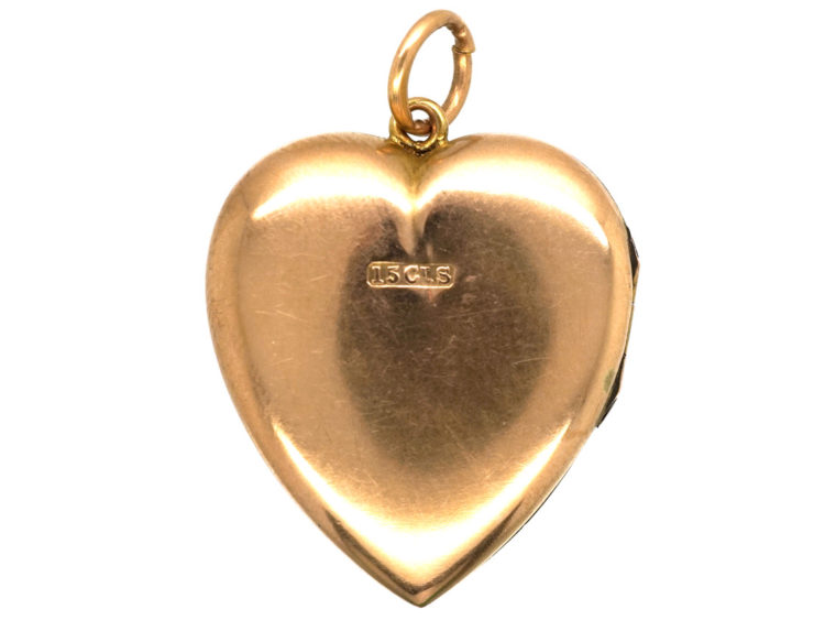 Edwardian Large 15ct Gold Heart Shaped Locket set with a Diamond