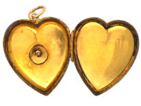 Edwardian Large 15ct Gold Heart Shaped Locket set with a Diamond