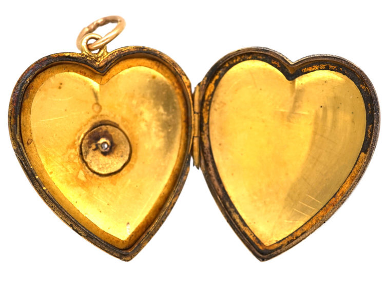 Edwardian Large 15ct Gold Heart Shaped Locket set with a Diamond