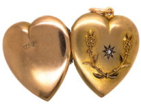 Edwardian Large 15ct Gold Heart Shaped Locket set with a Diamond
