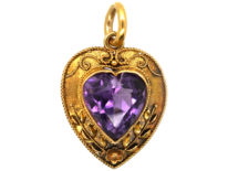 Edwardian 15ct Gold & Amethyst Heart Shaped Pendant