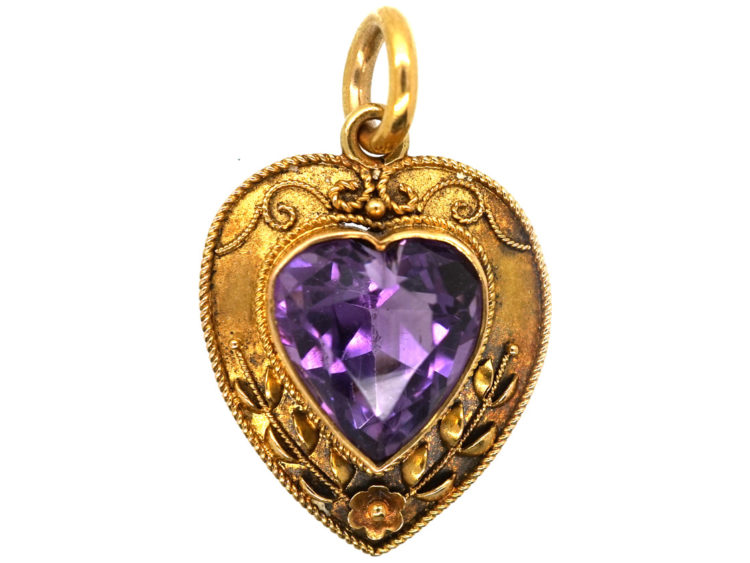 Edwardian 15ct Gold & Amethyst Heart Shaped Pendant