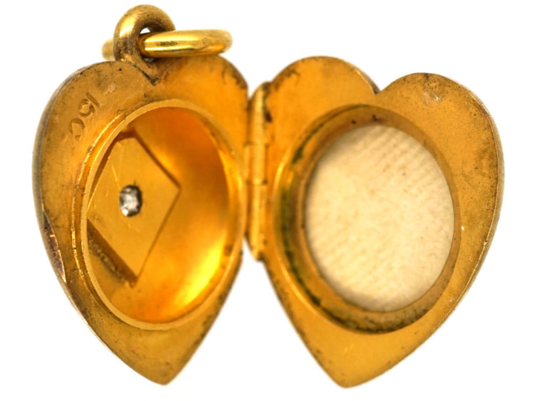 Edwardian Heart Shaped Locket set with a Diamond
