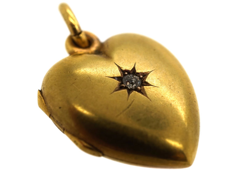 Edwardian Heart Shaped Locket set with a Diamond