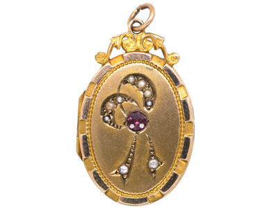 Edwardian 9ct Back & Front Oval Locket with Bow Motif