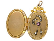 Edwardian 9ct Back & Front Oval Locket with Bow Motif