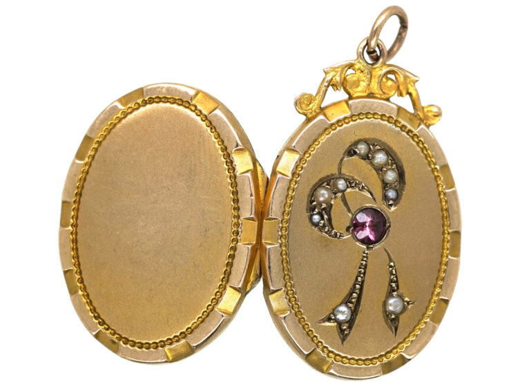 Edwardian 9ct Back & Front Oval Locket with Bow Motif