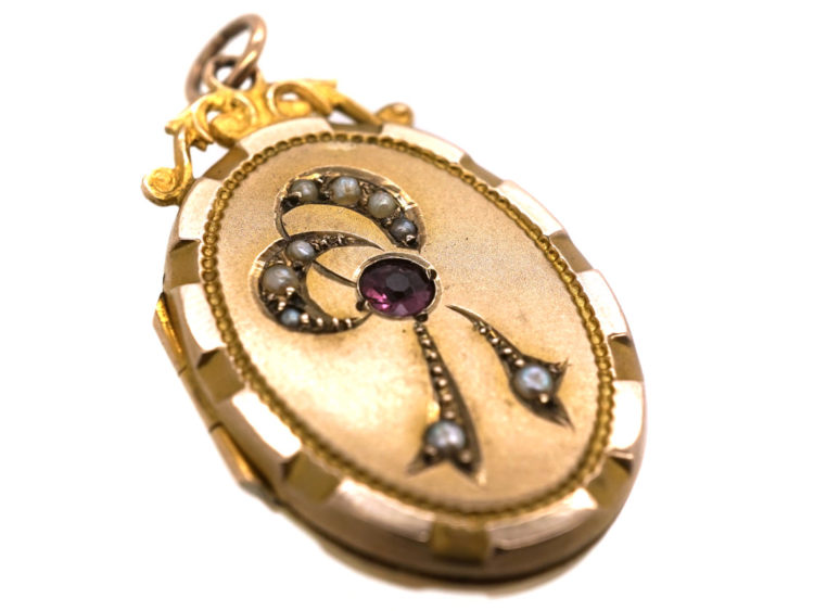 Edwardian 9ct Back & Front Oval Locket with Bow Motif