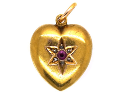 Edwardian Heart Shaped Pendant set with Ruby & Rose Diamonds in a Star Shape