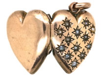 Edwardian 9ct Gold Heart Shaped Locket Studded With Natural Split Pearls