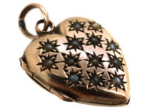 Edwardian 9ct Gold Heart Shaped Locket Studded With Natural Split Pearls