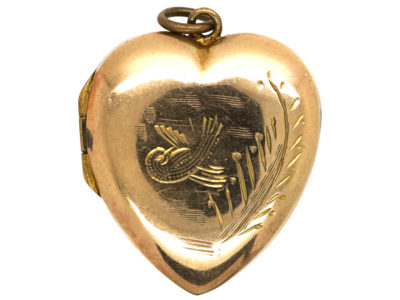 Edwardian 9ct Back & Front Heart Shaped Locket with Swallow Motif