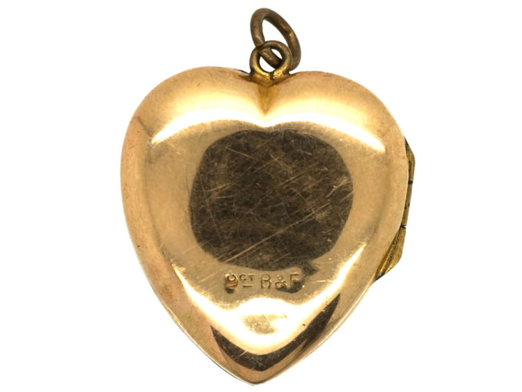 Edwardian 9ct Back & Front Heart Shaped Locket with Swallow Motif