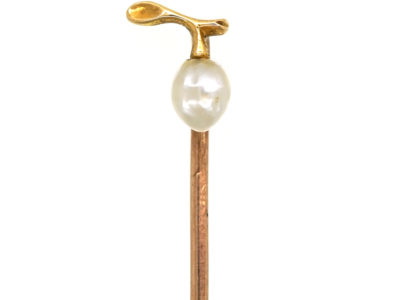 Edwardian Gold & Pearl Sprig Tie Pin