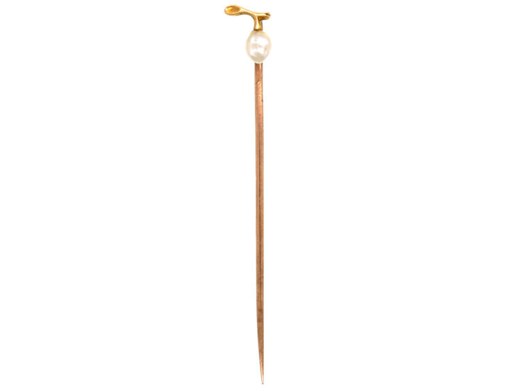 Edwardian Gold & Pearl Sprig Tie Pin