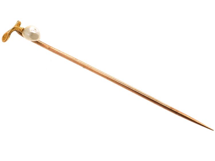 Edwardian Gold & Pearl Sprig Tie Pin
