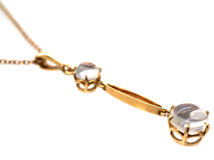 Edwardian 15ct Gold Moonstone Pendant on 9ct Gold Chain
