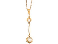 Edwardian 15ct Gold Moonstone Pendant on 9ct Gold Chain